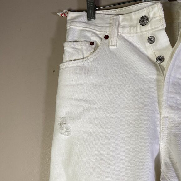 Levis 501 Distressed White High-Rise Jeans Size W30 L30 Vintage Inspired - Picture 8 of 16